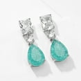 thumbnail image 2 of PYNZY Dangle Drop Earrings for Women Green Cubic Zirconia Jewelry with Teardrop Paraiba Plated White Gold, 2 of 6