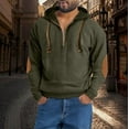 thumbnail image 3 of LpwkSSA Men's Fleece Hoodie Casual Corduroy Color Blocked Quarter Zipper Hooded Long Sleeved Windproof Thermal Hoooded Sweatshirt Green XL, 3 of 5
