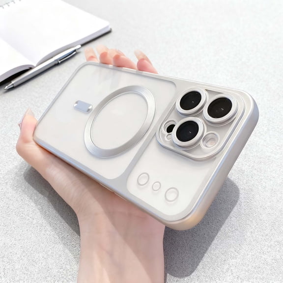 For iPhone 15 Phone Case,Built-in Camera Lens Protector,Compatible with Mag-Safe,Matte Anti-fingerprint Translucent,Shape like iPhone 17 Pro,TPU Shockproof Anti-fall Phone Case,Silver