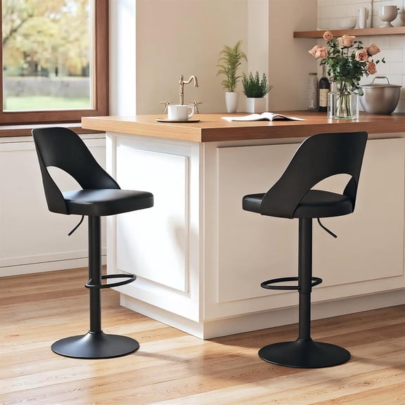 Topcobee Set of 2 Swivel Barstools Faux Leather Upholstered Backless with Footrest, Bar Stools Counter Height, Kitchen Bar Stools-Brown