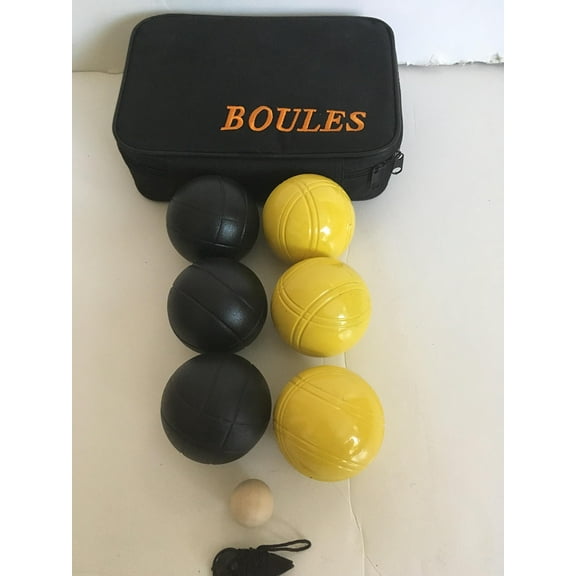 BuyBocceBalls 73mm - Metal Petanque/Boules 6 Ball Set with 3 Black and 3 Yellow Balls and Black Bag