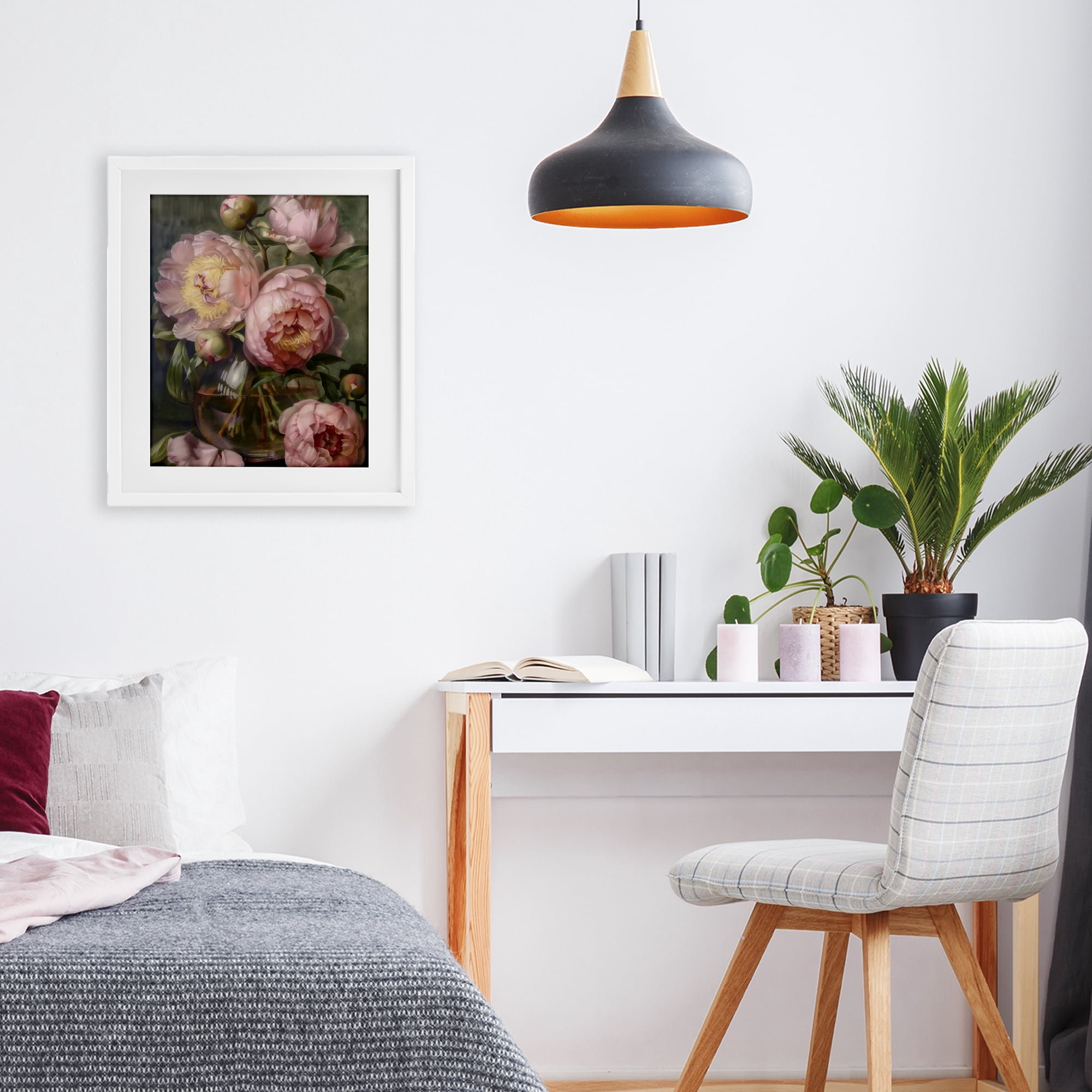 Stupell Industries Pink Peonies in Glass Vase White Framed Print Under Glass, design by LSR Design Studio