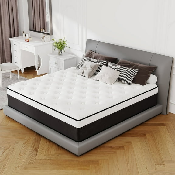 Kviwasha 12 inch Queen Mattress with Pocketed Springs Hybrid Mattresses in a Box, Adult