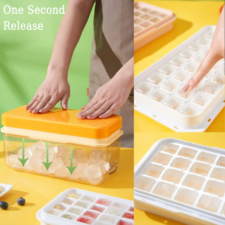 Ice Cube Tray With Lid and Bin - Large Silicone Ice Tray For Freezer - Storage  Bins & Baskets