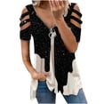thumbnail image 2 of Pntutb moda mujer cuello pico manga corta tops camiseta verano estampado blusa suelta Pntutb Pntutb-2419, 2 of 5