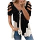 thumbnail image 2 of Pntutb moda mujer cuello pico manga corta tops camiseta verano estampado blusa suelta Pntutb Pntutb-2422, 2 of 5
