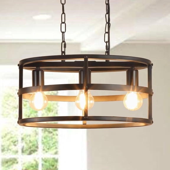 DingLiLighting 6 Light Farbic Flush Mount Ceiling Light Drum Pendant Light Close to Ceiling Light Fixture for Living Room, Dining, Bedroom, Kitchen, Hallway