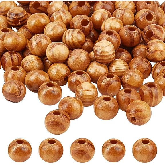 120pcs 10mm Natural Wood Beads BurlyWood Beads Round Dyed Wooden Loose Beads 2~3.5mm Hole Wooden Craft Beads Macrame Beads Spacer Beads
