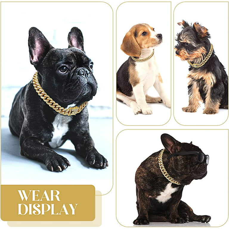 Yuehuam Gold Chain Dog Collar Pitbull Collar Necklace Link Chain Collar for  Small Medium Dog Puppy Jewelry Costume Accessories for Teddy French