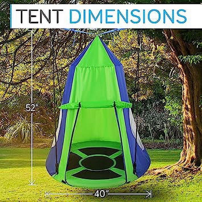 SereneLife 40” Tree Play Tent Hangout for Kids Indoor Outdoor Flying Saucer Floating Swing (Green)