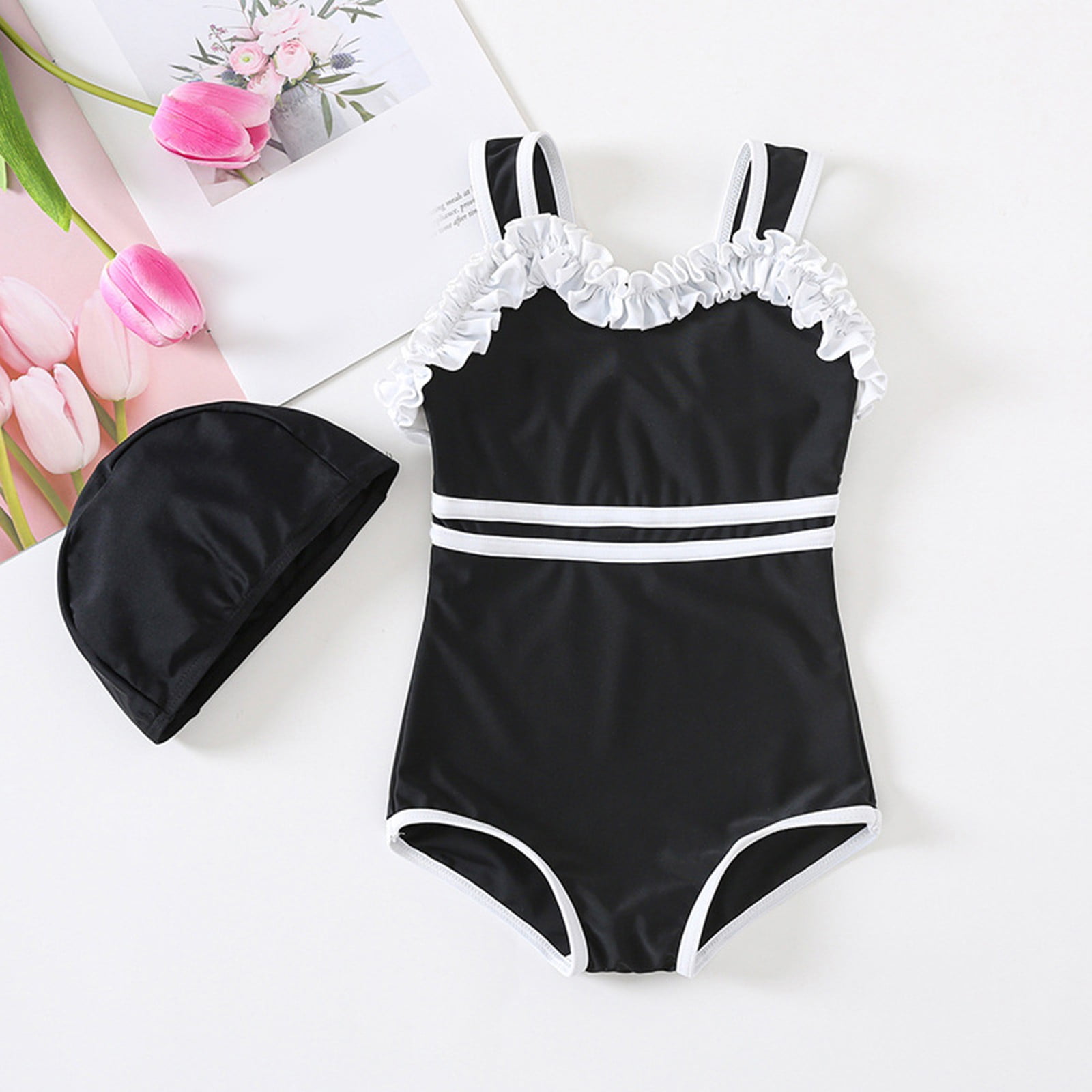Hessimy Girl Sparkle One Piece Swimsuit Crossback Beach Bathing