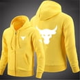 thumbnail image 3 of 2024 Spring Autumn Men's Dwayne Johnson Brahma Bull Tattoo Logo Printed Classic Zipper Solid Color Sports Casual Loose Hoodies, 3 of 5