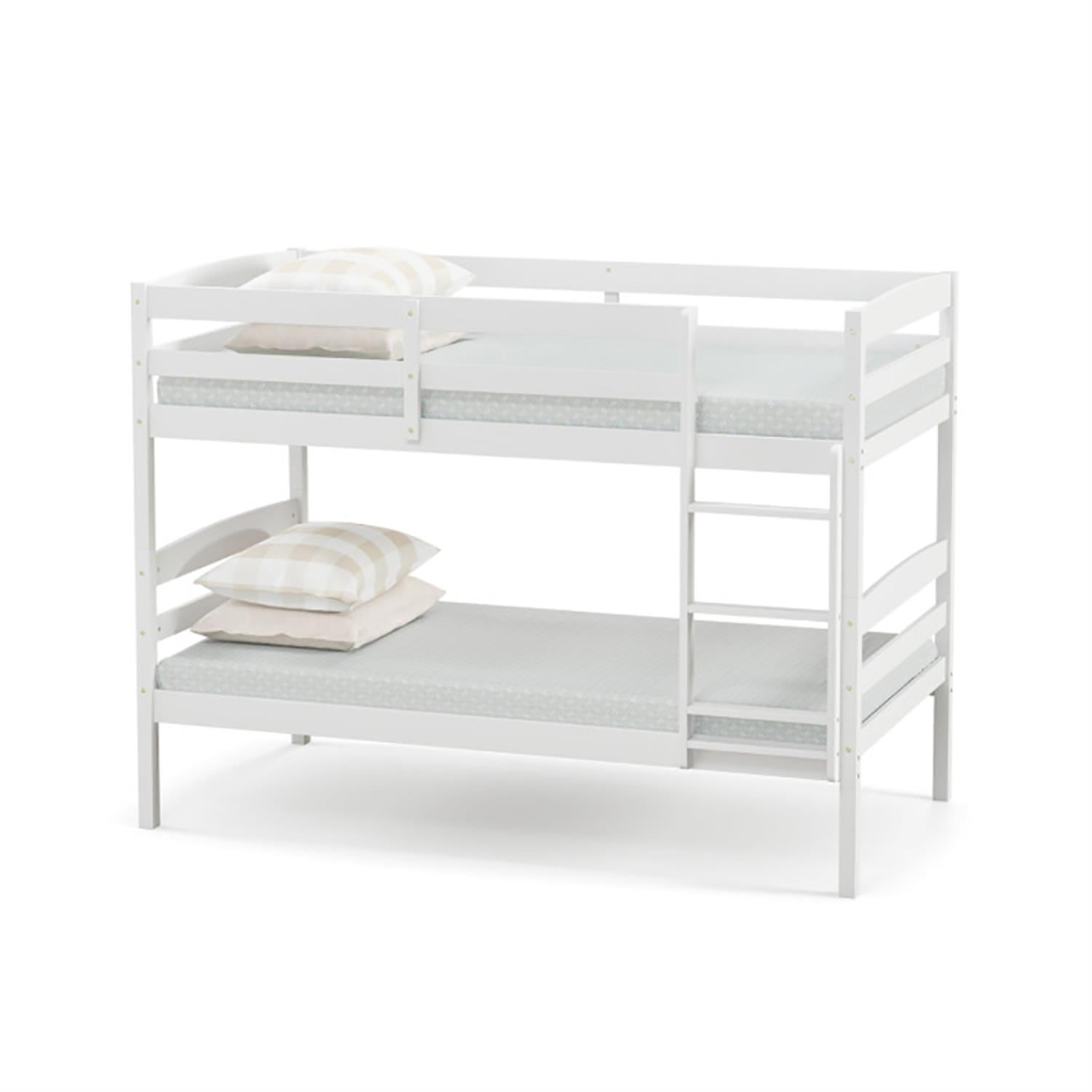 Demi Bonn Solid Wood Twin Over Twin Bunk Bed with High Guardrails and Integrated Ladder, Twin Bunk Beds, Bed Frame, White