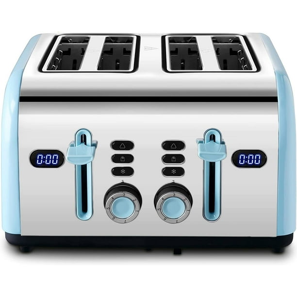 Toaster 4 Slice, Retro Stainless Steel Toasters with LED Digital