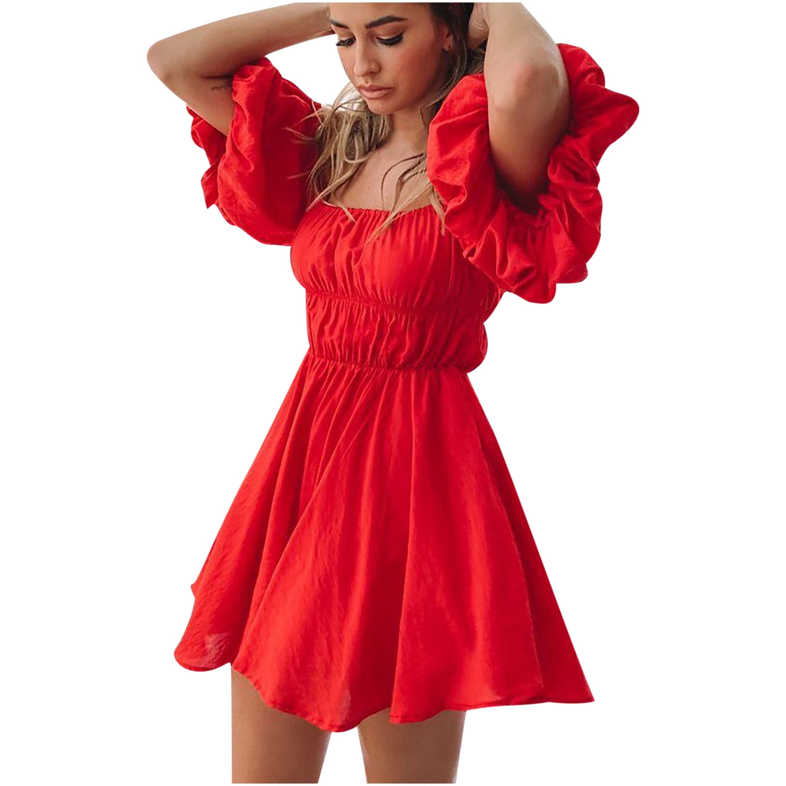 Red Dress Puff Sleeves