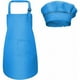 thumbnail image 2 of Delantal y gorro de chef para niños, delantales de cocina ajustables con 2 bolsillos para niñas y niños, delantal de chef de jardín para hornear, pintar y hacer manualidades (7-13 años) (azul) -, 2 of 5