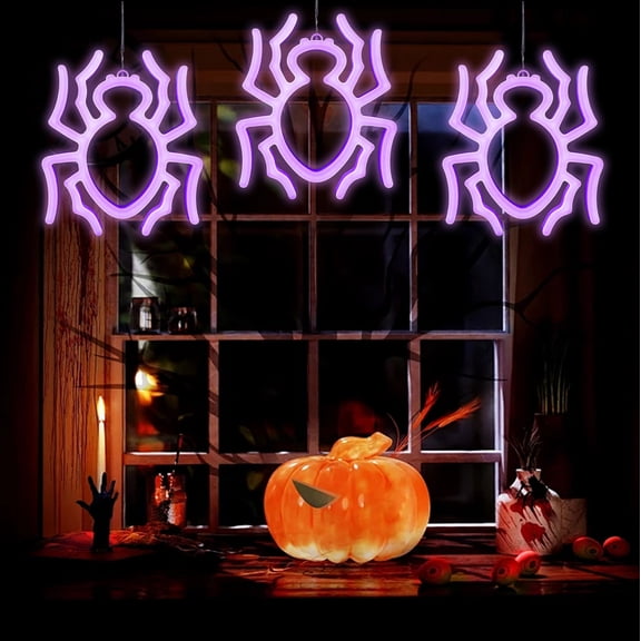 Halloween 9.06" x 7.87" Spider LED Neon Sign Light, USB Powered Hanging Neon Lamp for Bedroom Party Window Porch Wall Decor