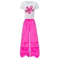 thumbnail image 6 of CAICJ98 Girls Clothes Little Girl Outfits Flower Print Short Sleeve Tops & Cargo Pants 2PCS Kids Girls Spring Clothing (Hot Pink,10-11 Years), 6 of 7
