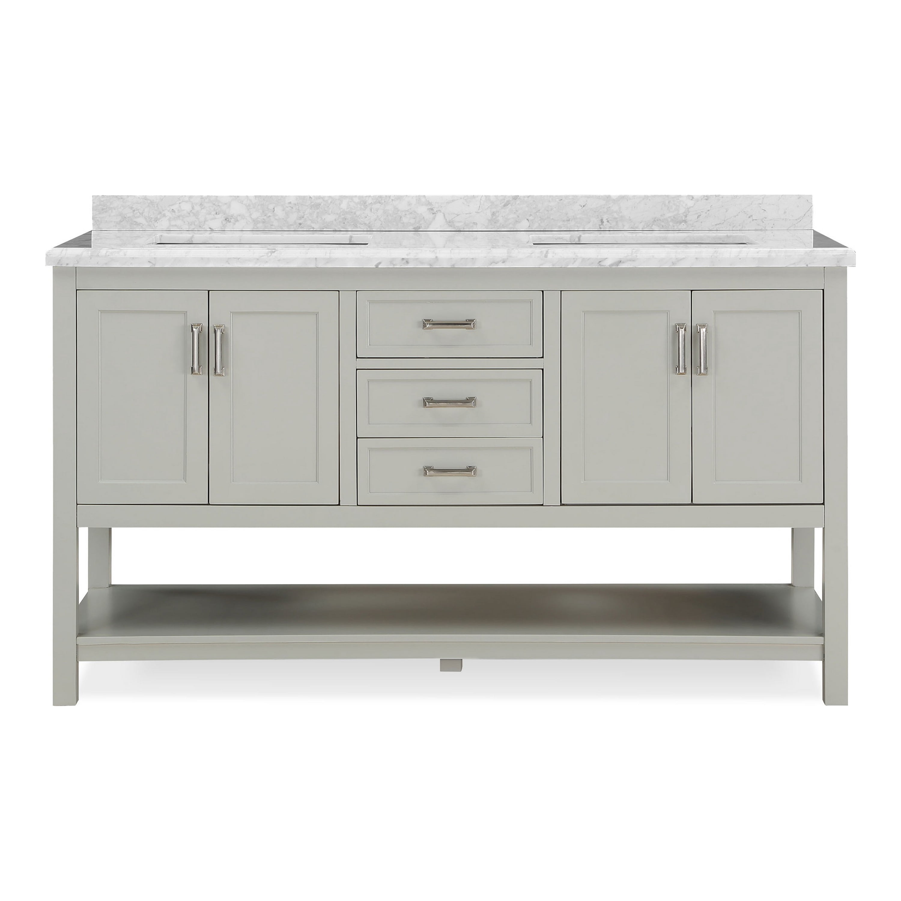 Furniture of America Freya 61" Gray Double Bathroom Vanity with White Carrera Marble Top and Undermount Sink