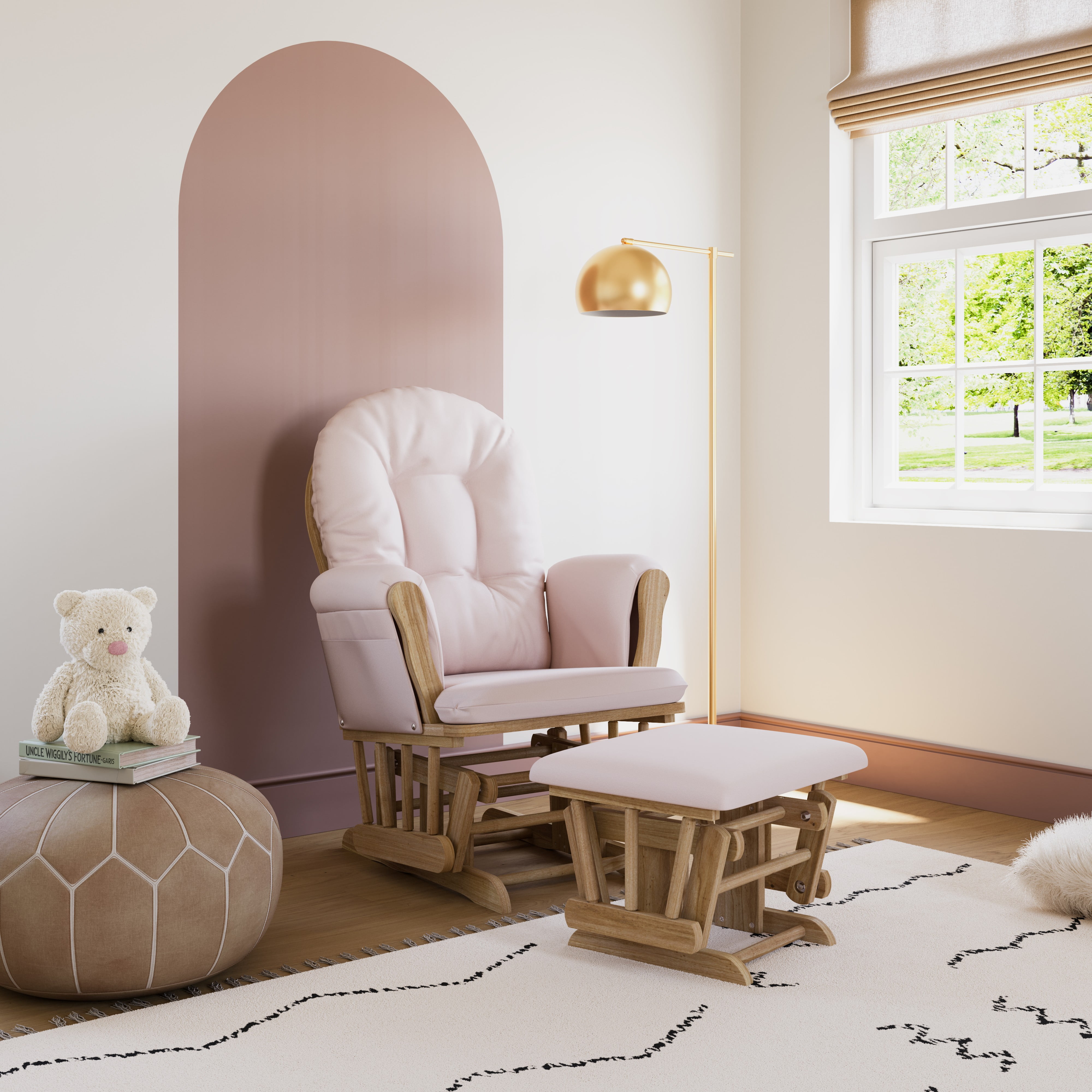 Storkcraft Hoop Infant Nursery Glider and Ottoman, Natural with Pink