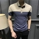 thumbnail image 3 of Camiseta polo para hombre, ropa de calle de verano, algodón, corte entallado, alta calidad, con cuello, camisetas para hombre, top holgado blanco jaspeado, talla XXL, 3 of 5