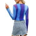 thumbnail image 3 of Mesh Top for Women Crop Tops Long Sleeve Crew Neck Party t Shirt XS Blue Purple, 3 of 6