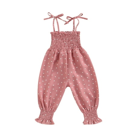 

IZhansean 5 Colors Summer Lovely Kids Girl Sling Jumpsuit Clothing Heart/Leopard Printed Tie-Up Strap Overalls Romper Pink 18-24 Months
