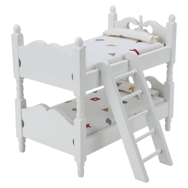 1:12 Mini casa de muñecas cama miniatura litera de madera simulada muebles modelo juguete accesorio patrón geométrico