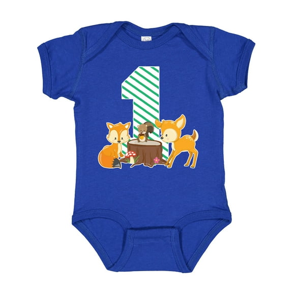 Inktastic One Years Old with Woodland Animals Boys or Girls Baby Bodysuit