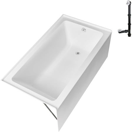 Streamline GA-304-10-WH 60 in. x 30 in. Acrylic Right-Hand Drain Alcove Bathtub in Glossy White With External Drain in Glossy White