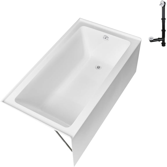 Streamline GA-304-10-WH 60 in. x 30 in. Acrylic Right-Hand Drain Alcove Bathtub in Glossy White With External Drain in Glossy White