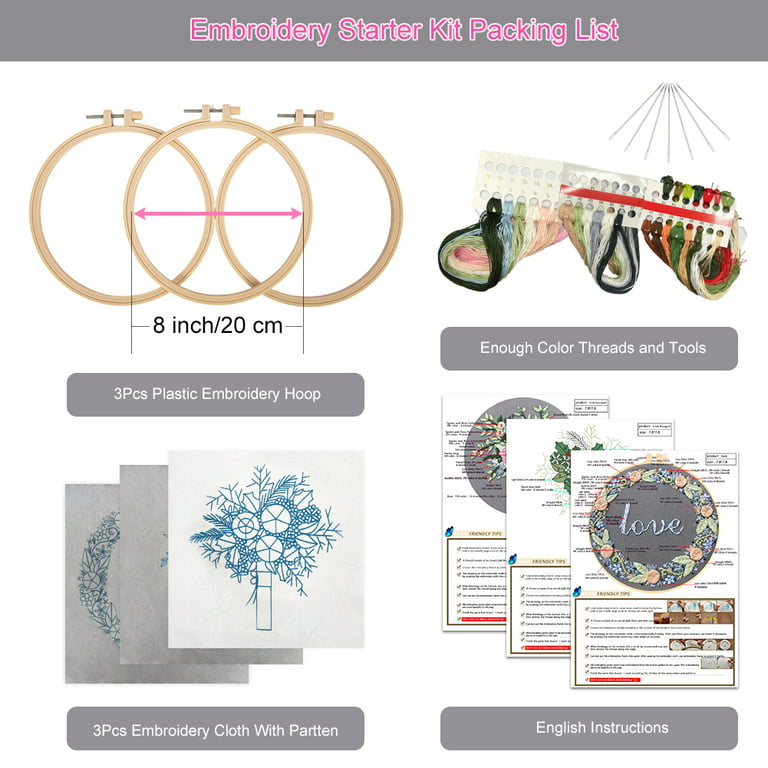 Stamped Embroidery Starter Kit With Flowers Plants Pattern Embroidery Cloth  Color Threads Cricut Tool Kit From Niceair, $6.15