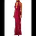 thumbnail image 3 of Vestido de Cóctel Elegante con Cuello Halter, Sin Mangas, con Volantes y en Forma de o para Mujer. Rojo Vino L, 3 of 7