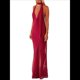 thumbnail image 3 of Vestido de Cóctel Elegante con Cuello Halter, Sin Mangas, con Volantes y en Forma de o para Mujer. Rojo Vino M, 3 of 7