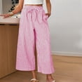thumbnail image 4 of Mifsaly Plaid Crop Pants for Women Drawstring Elastic Waist Wide Leg Capris Lightweight Flowy Beach Vacation Casual Wear Outfits 2026 Pink,M, 4 of 6