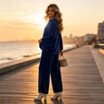 thumbnail image 5 of Clossjun Womens Velvet Sweat Suit 2 Pieces Casual Fashion Fall Outfits Long Sleeve Velour Top & Wide Leg Pant Lounge Sets for Work Out M, 5 of 5