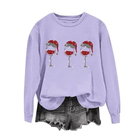 HOMBOM Sweatshirts for Women Cute Christmas Merry Purple Ugly Xmas No Hood Ladies Sweatshirt Crewneck