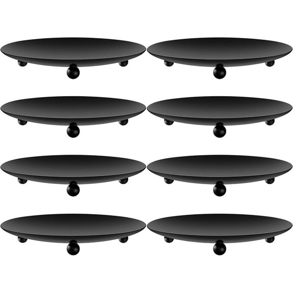 8PCS Black Candle Holder Iron Plate, 4'' Stand for LED & Wax Candles, Decorative Pillar Plate for Incense Cones, Spa, Weddings, Party