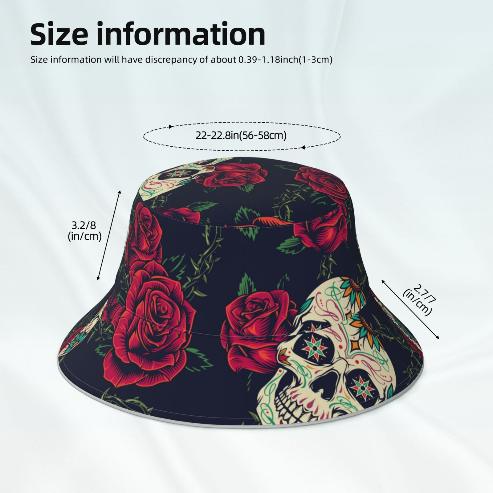 帽子 rad musician PAINT ROSE + CAT BUCKET HAT Kdxio Reflective Bucket Hat - Roses Skulls Print Bucket Hat for
