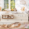 thumbnail image 3 of Harper & Bright Designs Queen Size Platform Bed with Trundle and Small Staircase, Solid Wood Platform Bed Frame with Guardrails and Bookshelves for Boys and Girls, Beige, 3 of 11