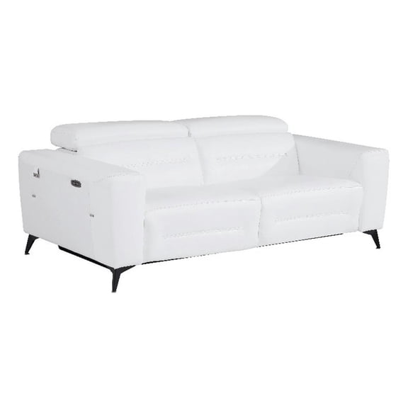 Pemberly Row Italian Leather Sofa with Power Recliner in White