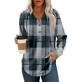 thumbnail image 3 of Stichou Womens Soft Fleece Plaid Hoodie Sweatshirts Casual Long Sleeve Henley Shirts Fall Fashion Clothing Blue 2XL, 3 of 5