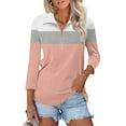 thumbnail image 2 of Yigetop 3/4 Sleeve Tops for Women, Women's V Neck 3/4 Sleeve Tops Quarter Zip Collared Shirts Shirts Summer Tees Business Casual Tops for Women Dark Blue M, 2 of 4