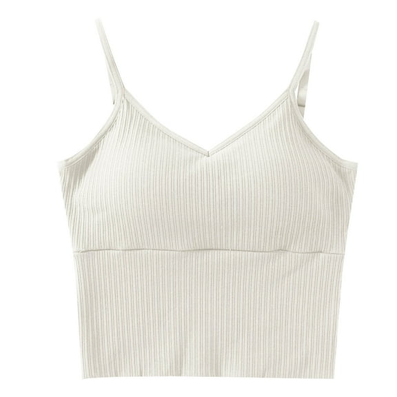 Ribbed Sleeveless Tank Top Women's Built in Shelf Bra V Neck Crop for Yoga Gym or Streetwear Quick Dry Stretchy Fabric