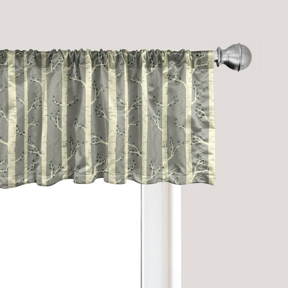 Ambesonne Birch Window Valance, Trees Nature Boho Composition, 54" X 12", Pale Yellow and Warm Taupe