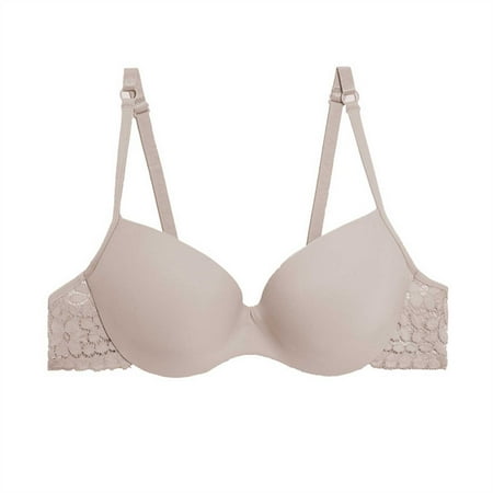 

DroolingDog Bras for Women Gathered Comfy Lace Gray Lingerie Daily Bras