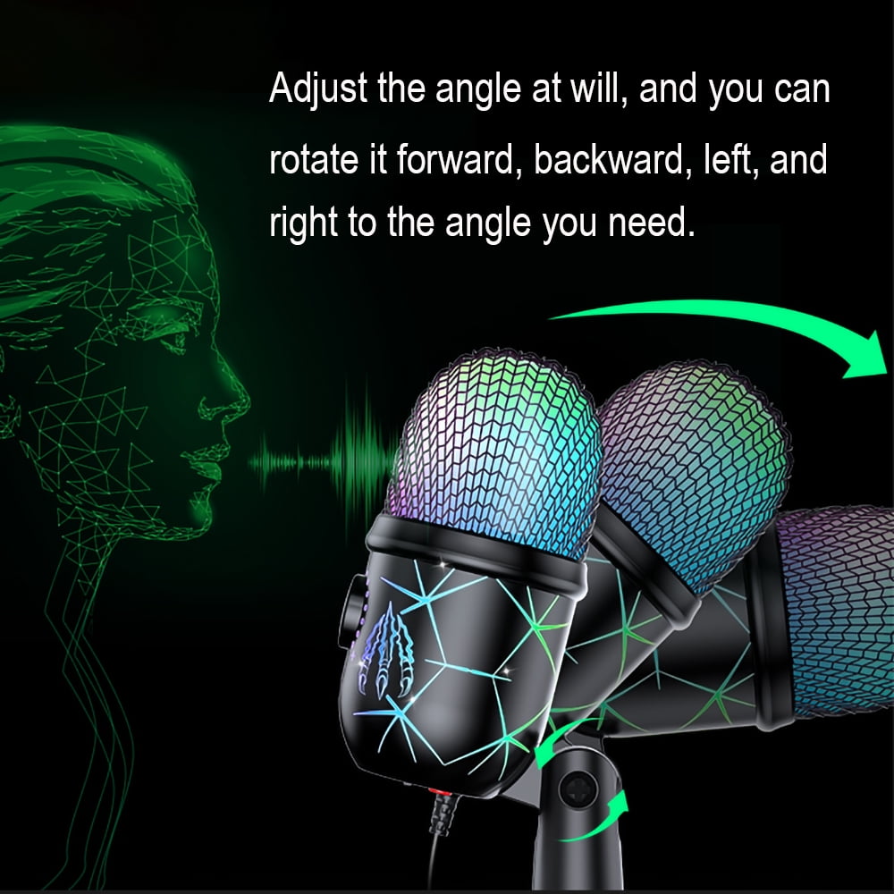 Gaming USB Microphone for PC, Gaming Microphone with RGB Lighting Headphone Output Volume Control Mute Button Noise Cancellation for Studio Recording, Karaoke,  Streaming Podcast