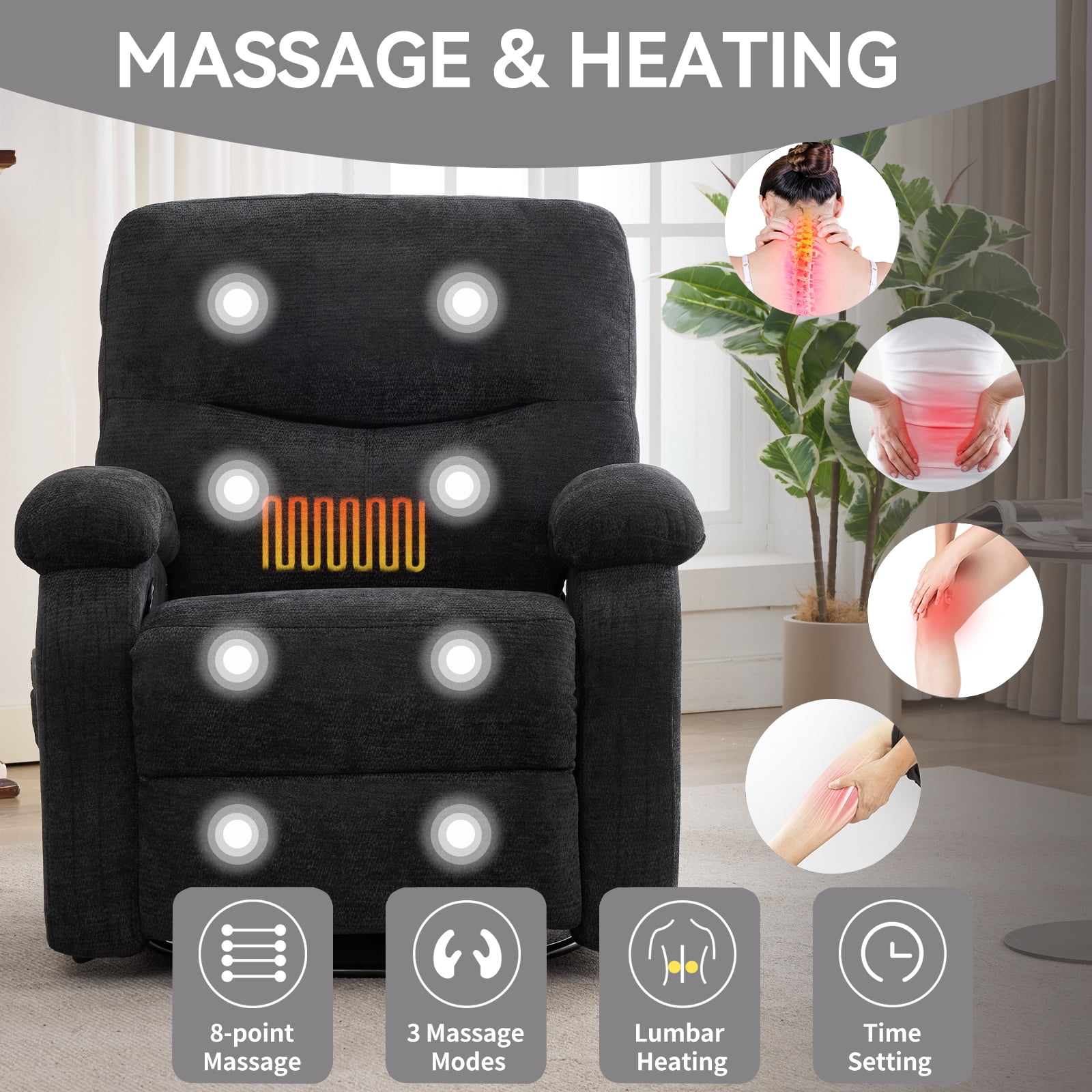 Leumius 360° Swivel Recliner Chair, Single Recliner with Adjustable Detachable Neck Pillow Ergonomic and Cup Holders, 300lbs Capacity Versatile Lounge Chair for Living Room Bedroom Home Theater