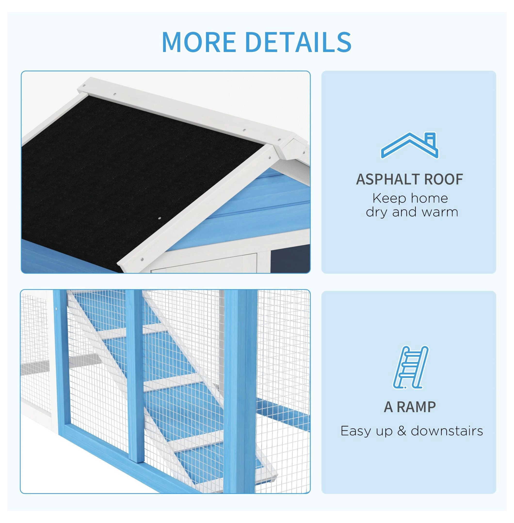Indoor Rabbit Enclosure, Outdoor Hutch Inch Bunny Cage with Waterproof Roof Run Removable Tray Ramp Light Blue