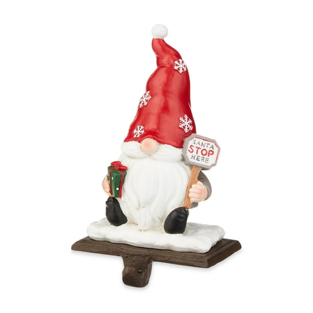 Holiday Time Resin Gnome with Red Hat Christmas Stocking Holder